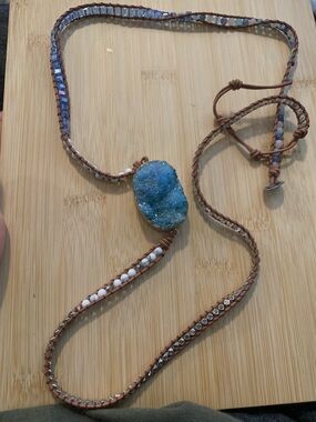 Boho Ocean Jasper Gemstone Crystal Leather Wrap Bracelet/Necklace
